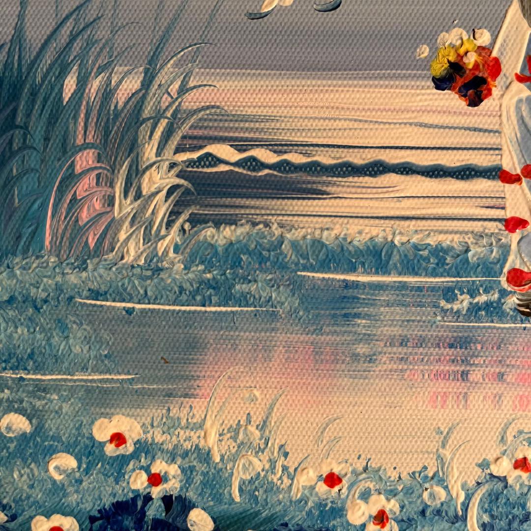 手書き油絵 海を眺める少女 額付 絵画 インテリア 油彩画