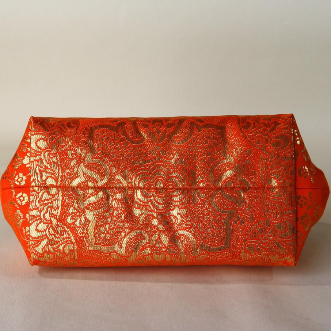 金箔帯をリメイクしたがま口バック/着物にも洋服にも合う/帯リメイクバッグ