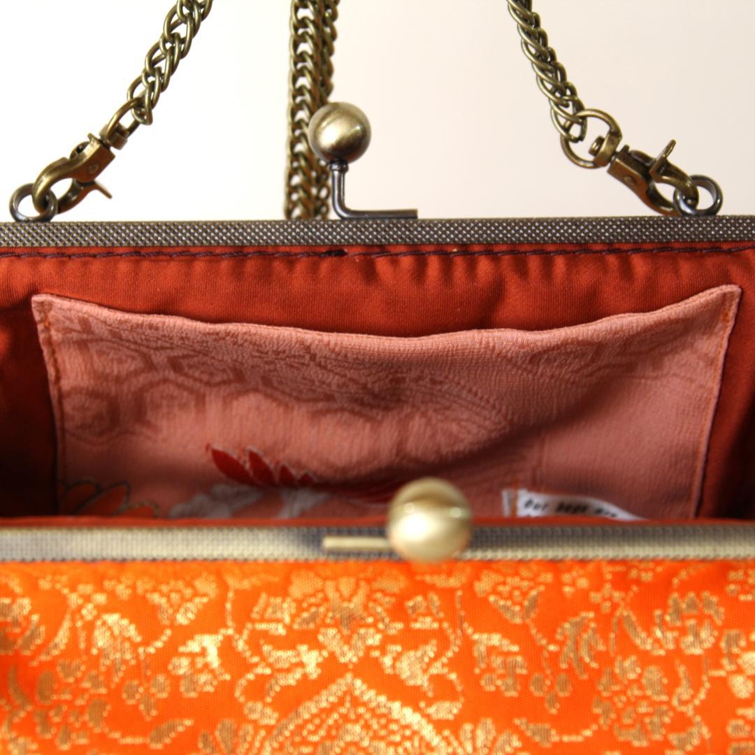 金箔帯をリメイクしたがま口バック/着物にも洋服にも合う/帯リメイクバッグ