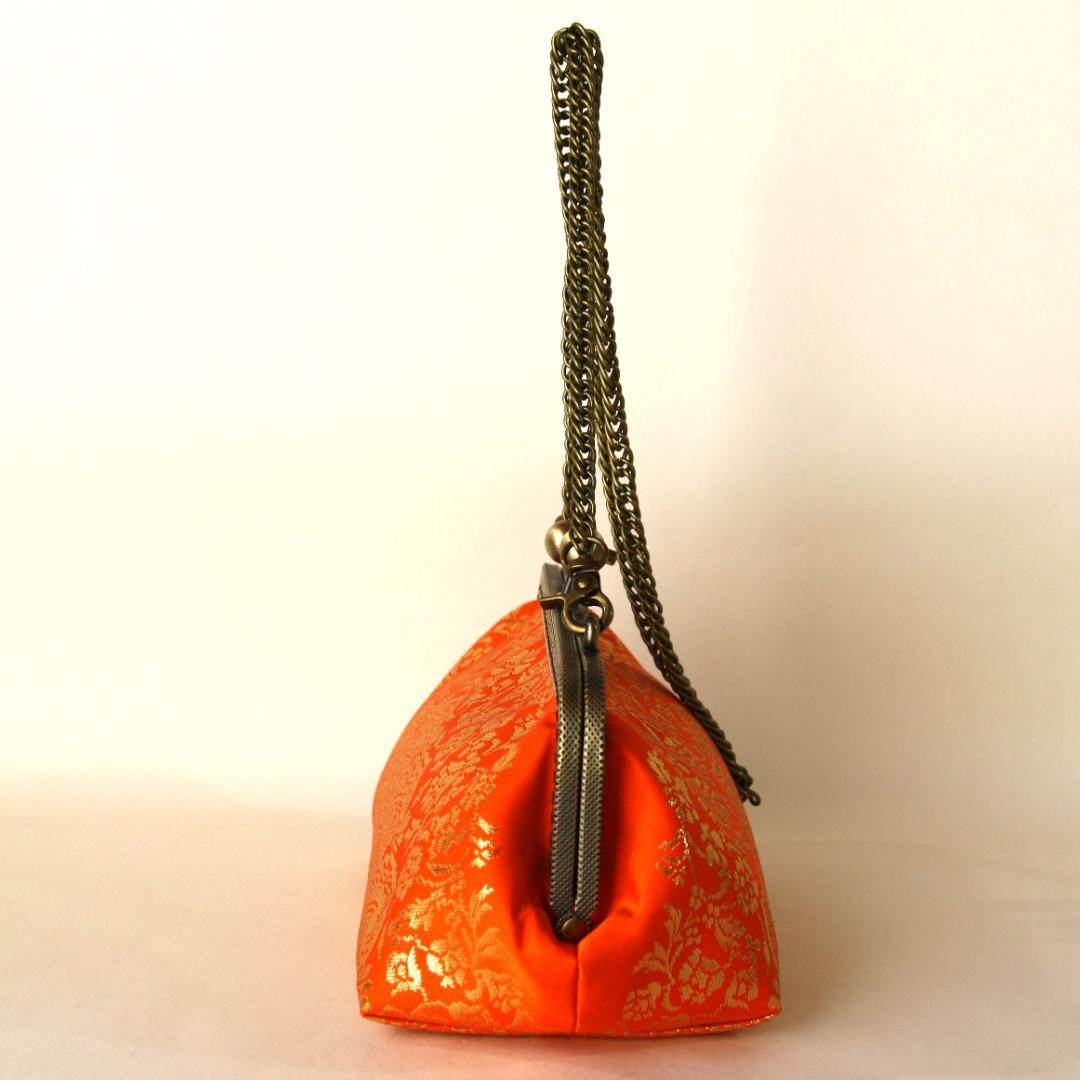 金箔帯をリメイクしたがま口バック/着物にも洋服にも合う/帯リメイクバッグ