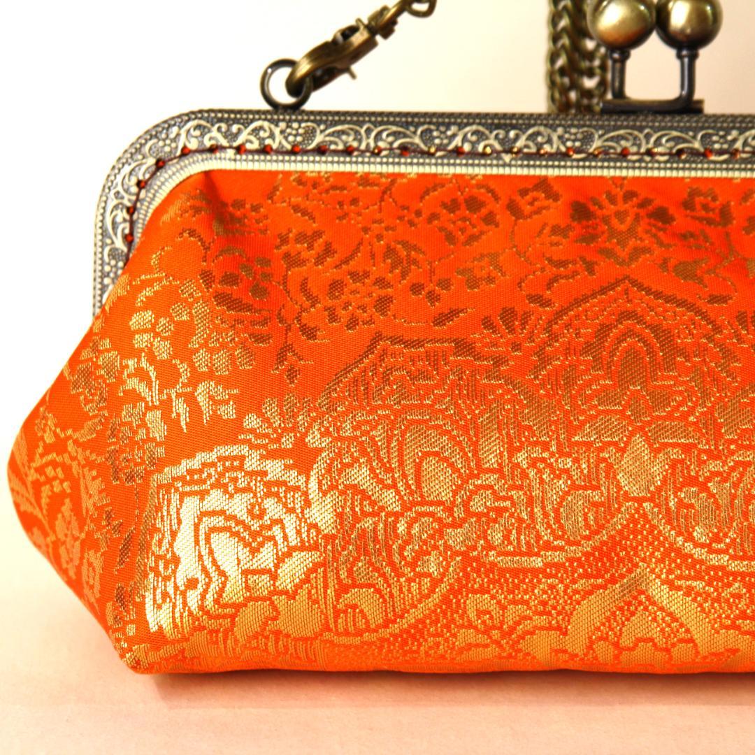 金箔帯をリメイクしたがま口バック/着物にも洋服にも合う/帯リメイクバッグ