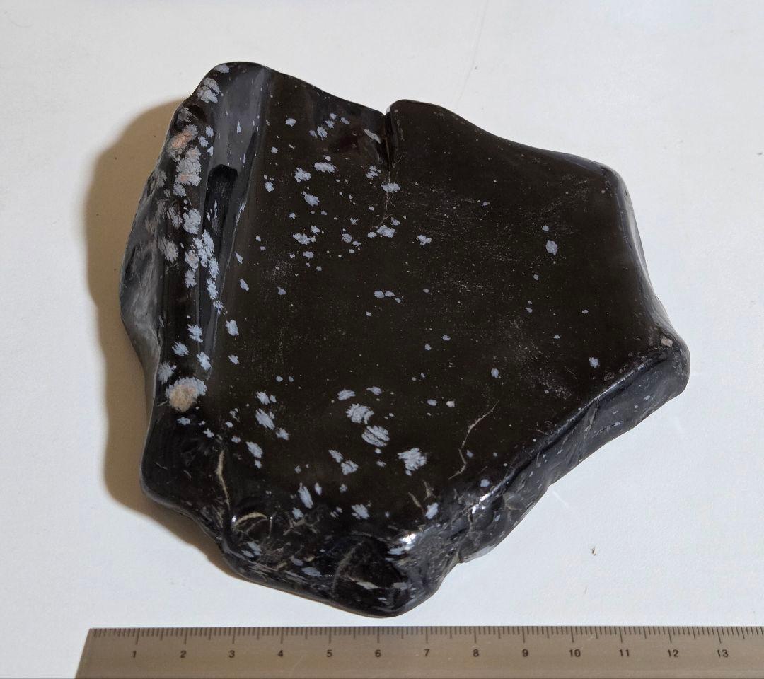 スノーフレークオブシディアン　雪花黒曜石　お皿　699g　W180D150H40