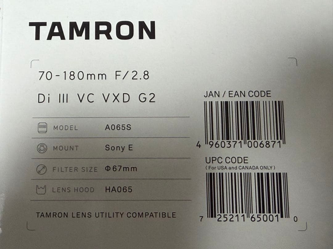 レンズ(ズーム) TAMRON 70-180mm F/2.8 Di III VC VXD G2