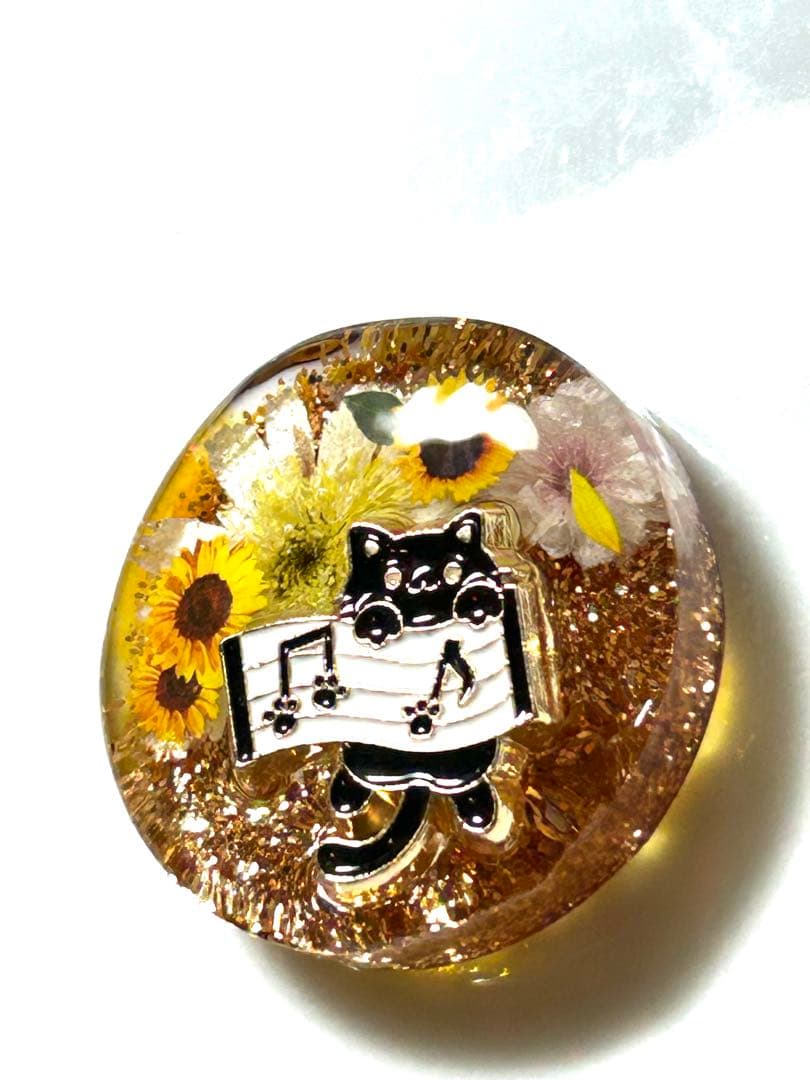 新作☆レジンヘアゴム　黒猫♡向日葵の約束