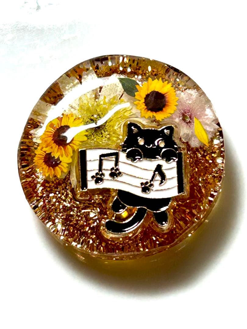 新作☆レジンヘアゴム　黒猫♡向日葵の約束