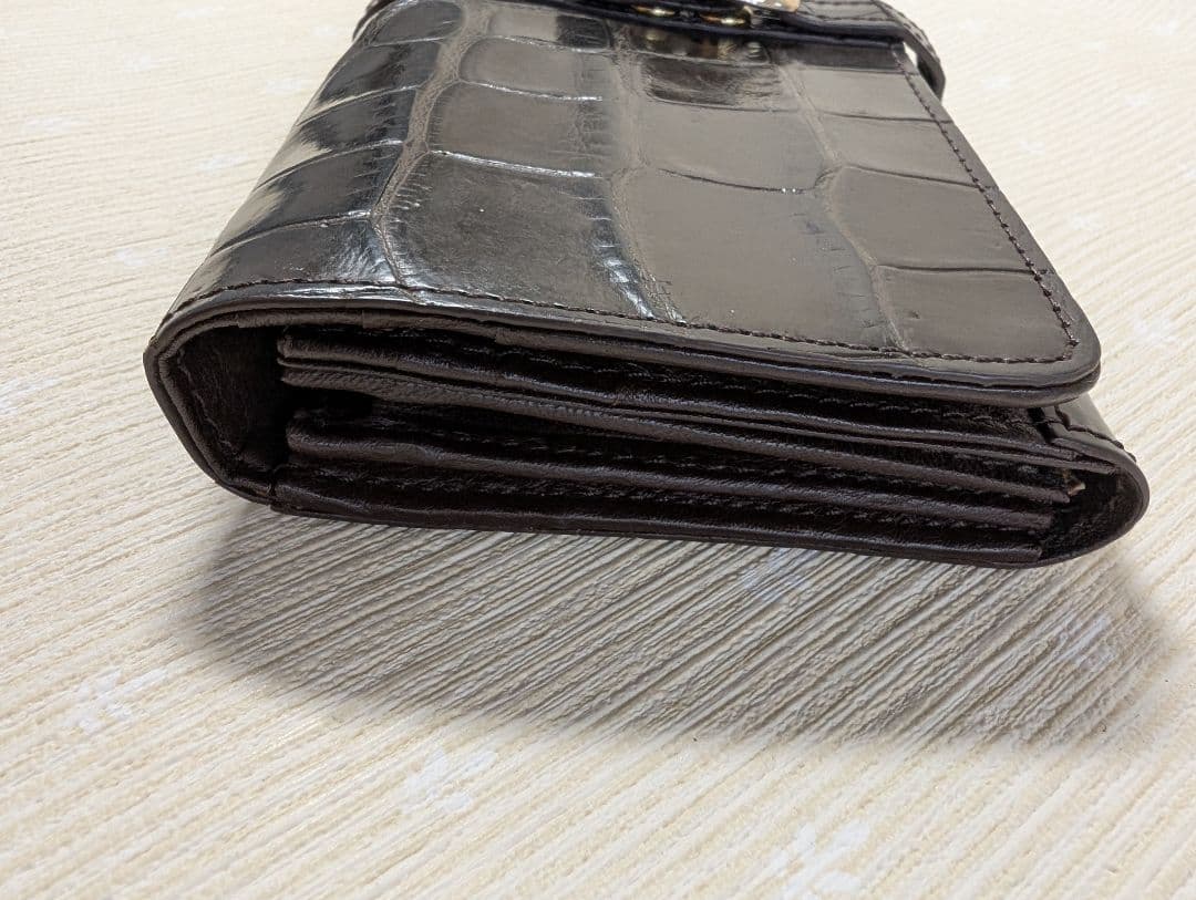 クロコダイル長財布 ブラウン かぶせタイプ