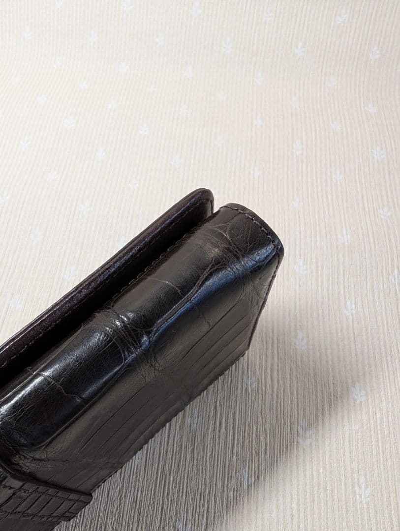 クロコダイル長財布 ブラウン かぶせタイプ