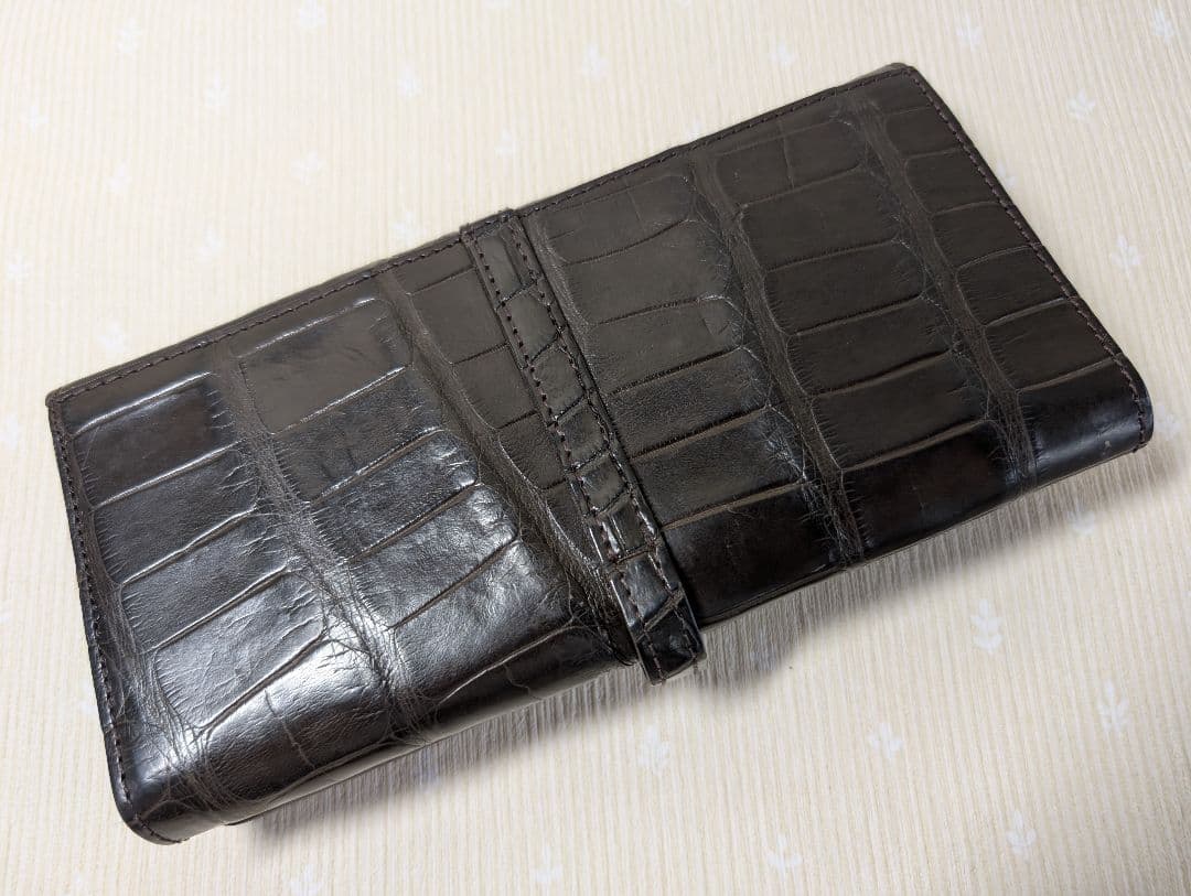 クロコダイル長財布 ブラウン かぶせタイプ