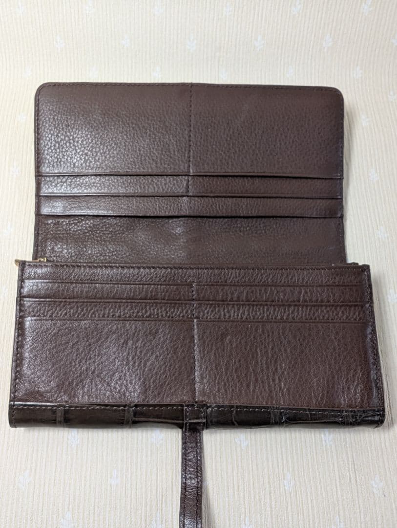 クロコダイル長財布 ブラウン かぶせタイプ