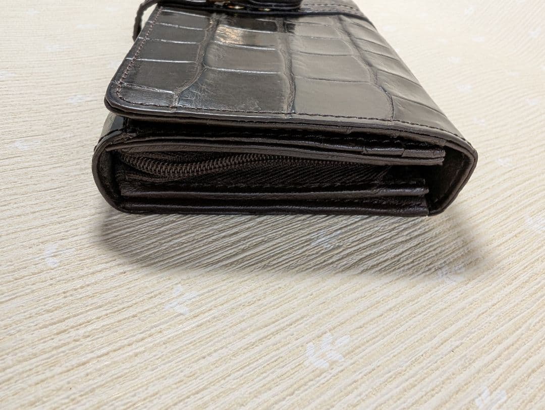 クロコダイル長財布 ブラウン かぶせタイプ