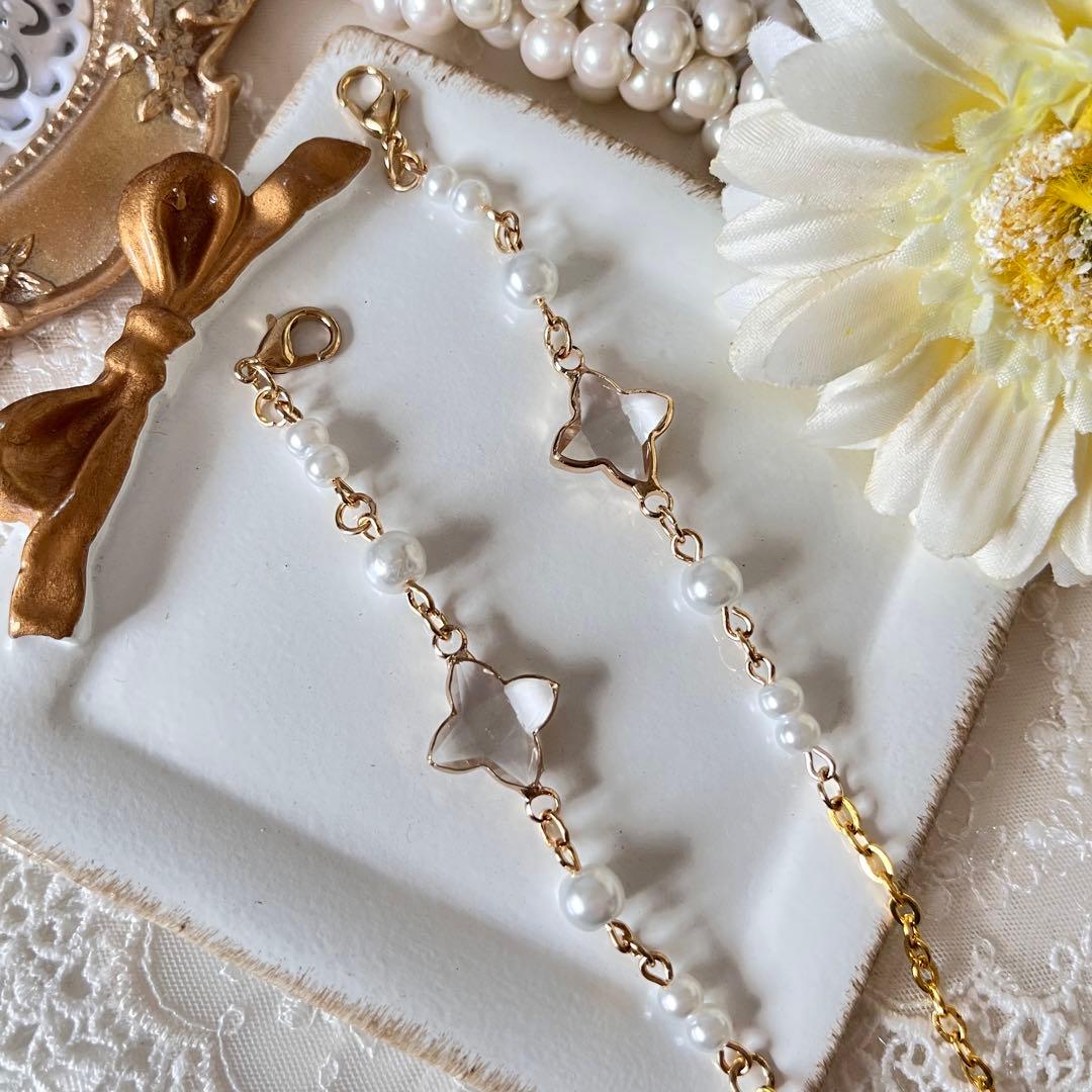 ♪❤️ 花　パール　ガラスチャーム　マスクチェーン　メガネチェーン　メガネ