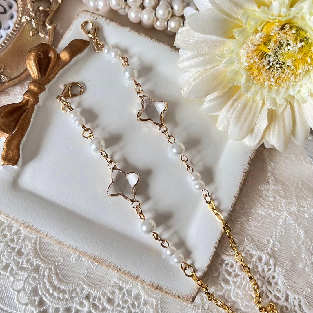 ♪❤️ 花　パール　ガラスチャーム　マスクチェーン　メガネチェーン　メガネ