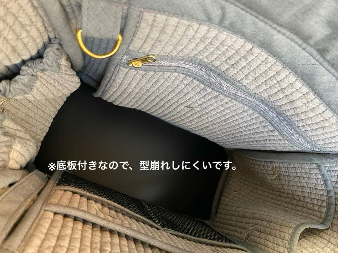 程よいサイズでポケットいっぱいヌビバッグ　グレー×チューリップ　ハンドメイド