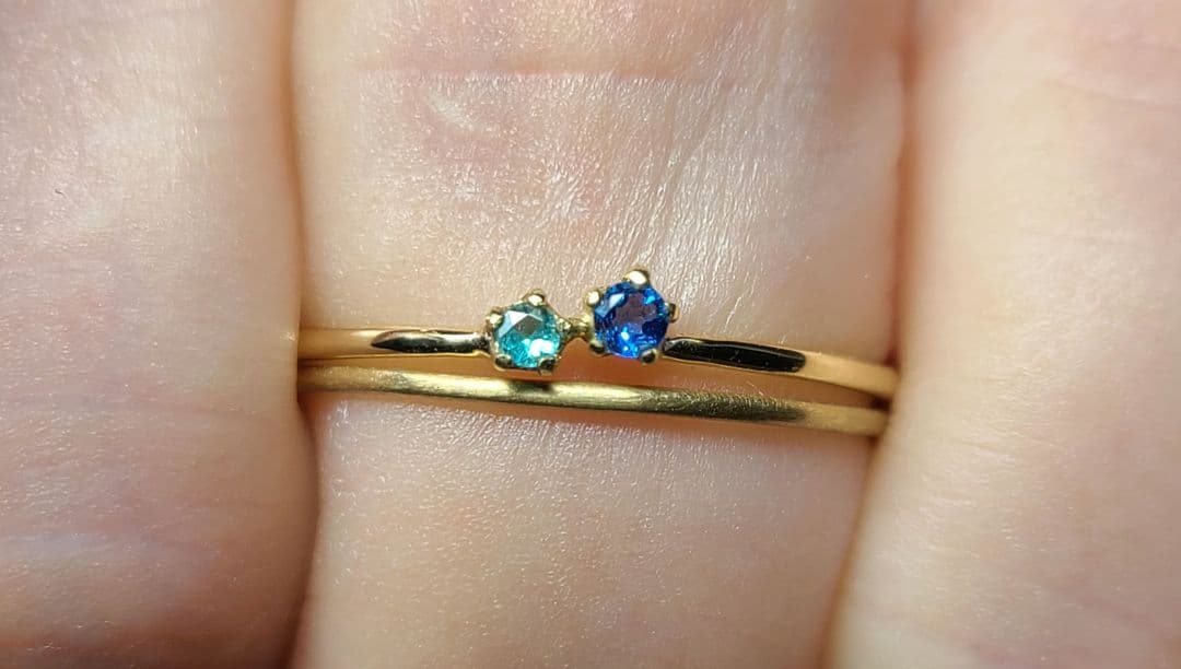 ビビッドブルーの共演★バターリャパライバトルマリン&アウイナイト18金リング★