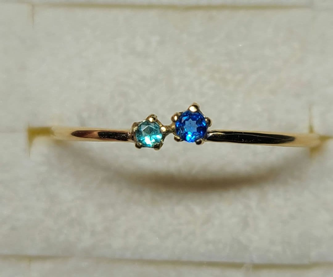 ビビッドブルーの共演★バターリャパライバトルマリン&アウイナイト18金リング★