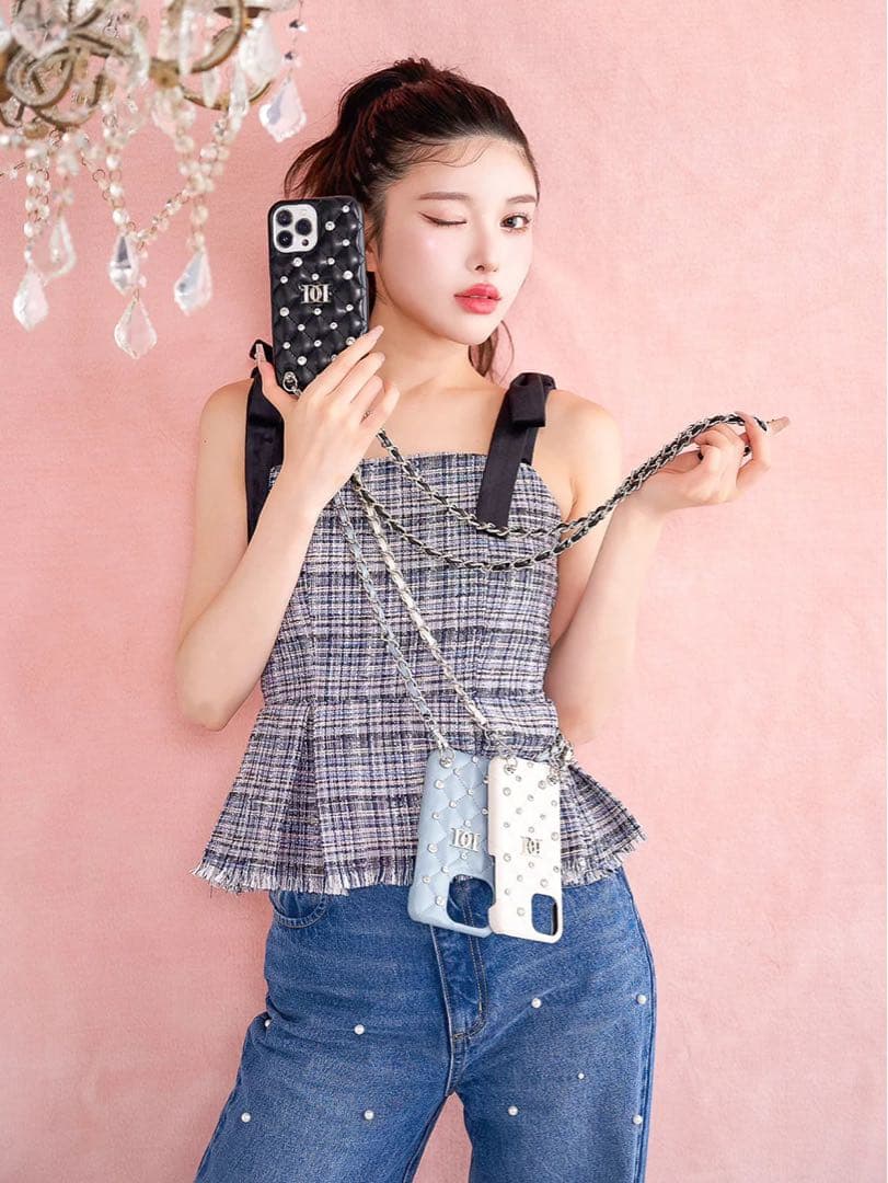 Darich キルティングビジュー iPhone14proケース　ホワイト