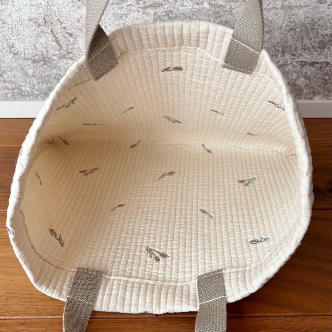 ヌビバッグ◎チューリップ刺繍　アイボリー　レッスンバッグ　シューズケース　入園