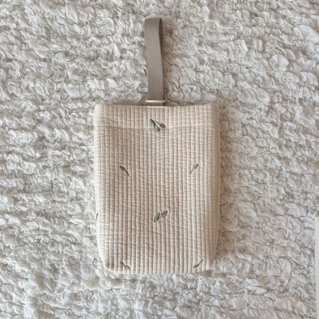 ヌビバッグ◎チューリップ刺繍　アイボリー　レッスンバッグ　シューズケース　入園