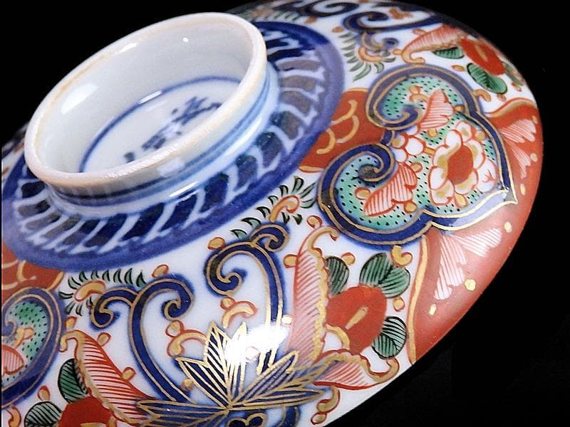 大聖寺伊万里　金襴手　花の図　大振蓋茶碗　E36AS-CPc