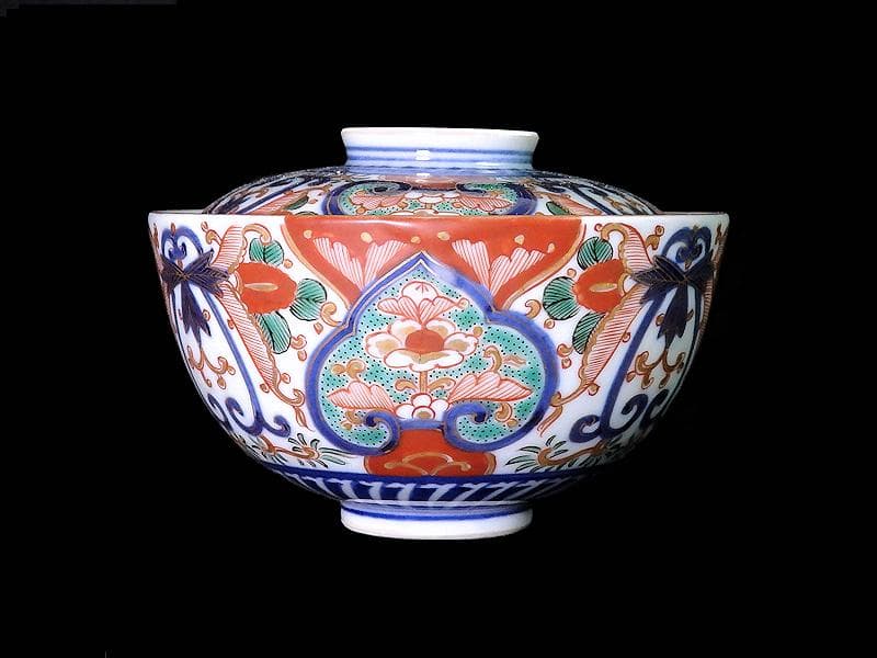 大聖寺伊万里　金襴手　花の図　大振蓋茶碗　E36AS-CPc