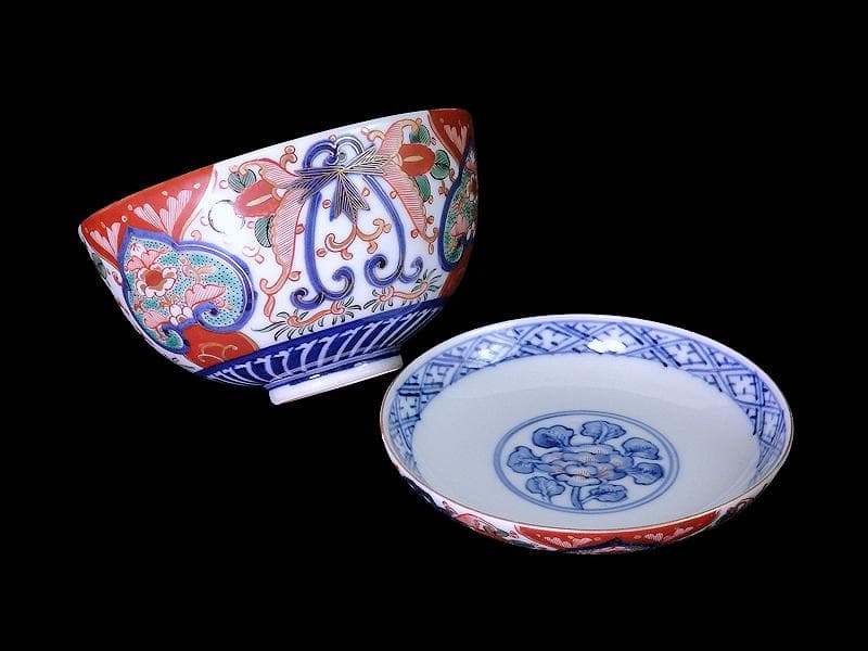 大聖寺伊万里　金襴手　花の図　大振蓋茶碗　E36AS-CPc