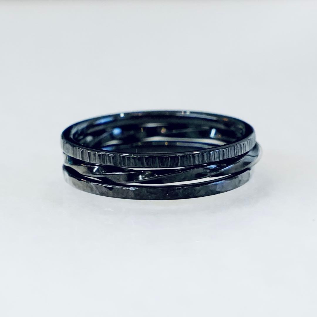 シルバー重ね合わせリングセット　ブラック　silver925