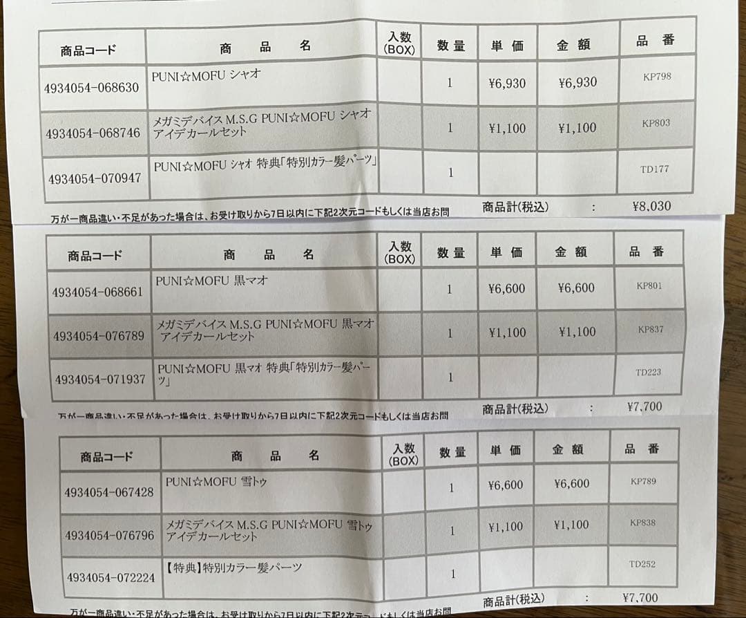 メガミデバイス PUNI☆MOFU シャオ 黒マオ 雪トゥ 特典&デカールセット