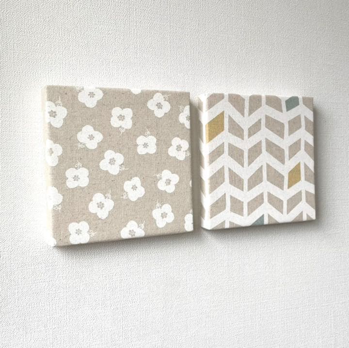 北欧 * ファブリックパネル　白いお花とヘリンボーン