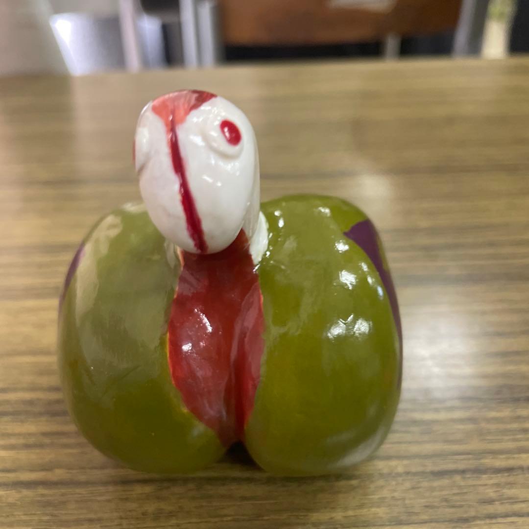 陶器製 鳥の置物 葉っぱ型台座付き