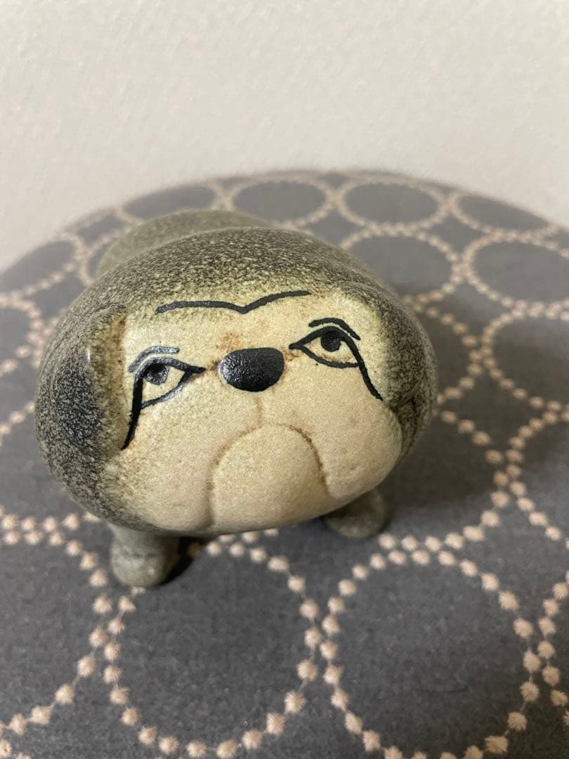 リサラーソン 置物 ケンネル ブルドッグ（中）グレー &ベージュ　2点セット　犬