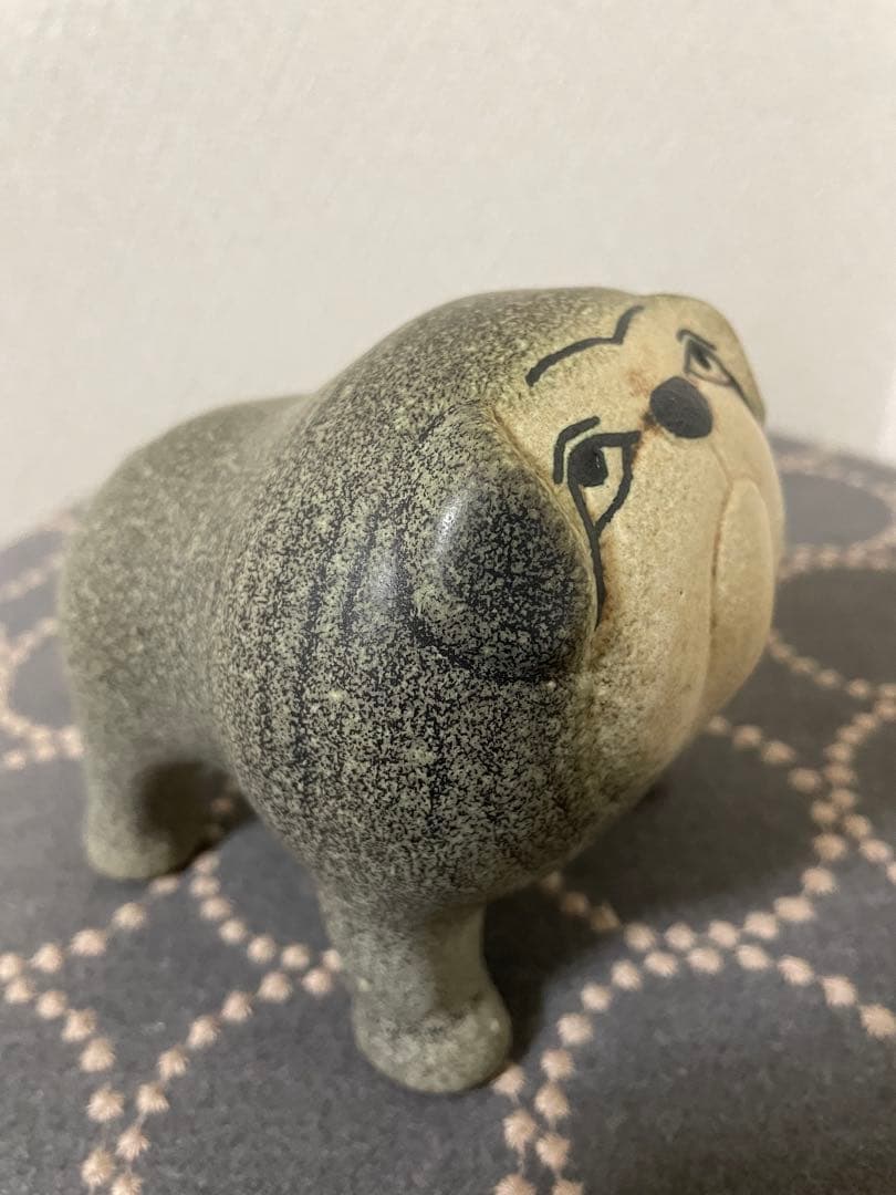 リサラーソン 置物 ケンネル ブルドッグ（中）グレー &ベージュ　2点セット　犬