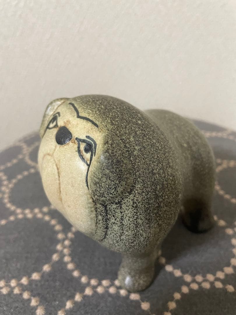 リサラーソン 置物 ケンネル ブルドッグ（中）グレー &ベージュ　2点セット　犬