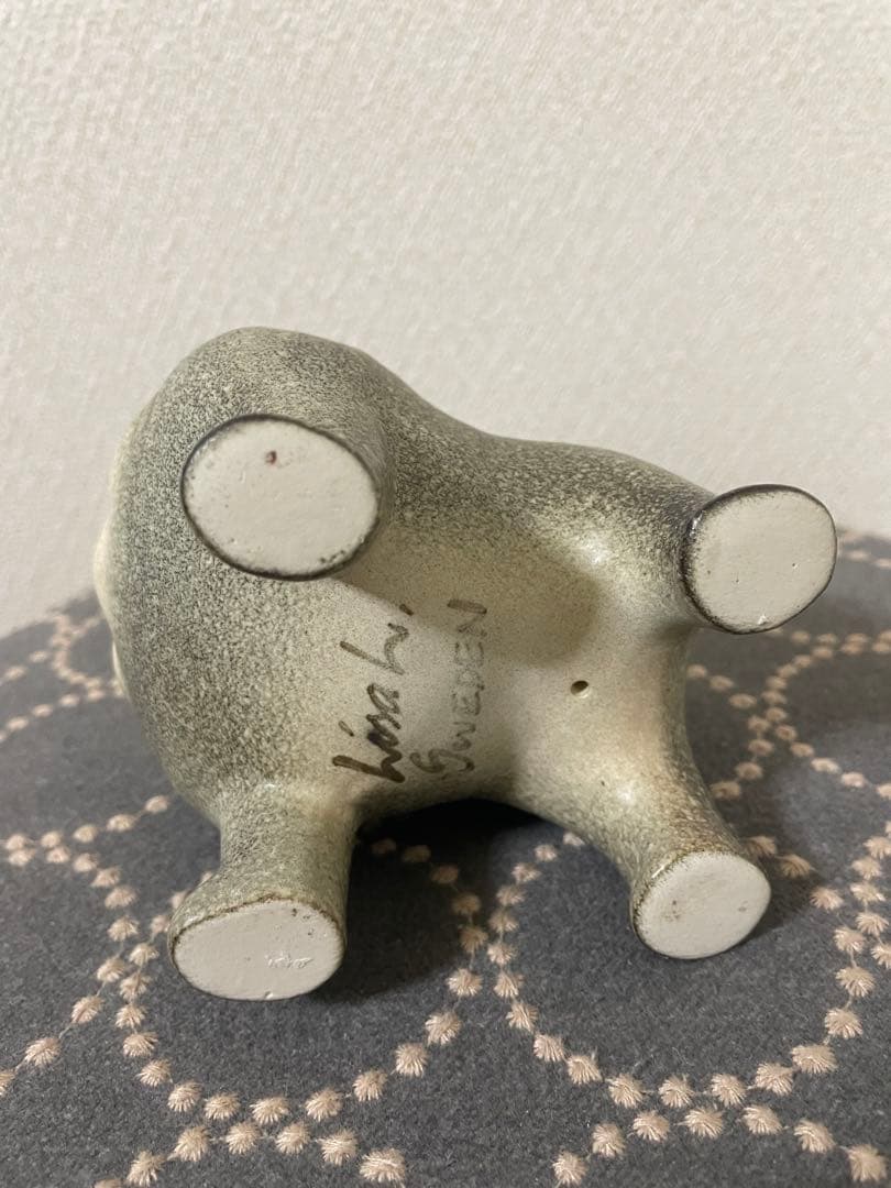 リサラーソン 置物 ケンネル ブルドッグ（中）グレー &ベージュ　2点セット　犬