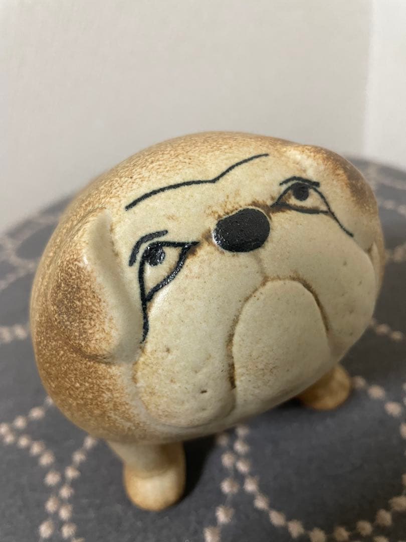 リサラーソン 置物 ケンネル ブルドッグ（中）グレー &ベージュ　2点セット　犬