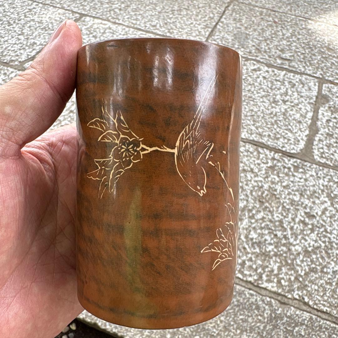 中国钦州 筆筒　文房具　落款あり