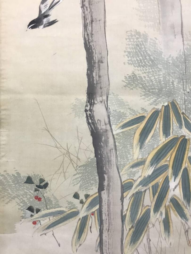 真作/松本清堂/松間小禽図/松林小鳥図/花鳥図/掛軸☆宝船☆AH-529