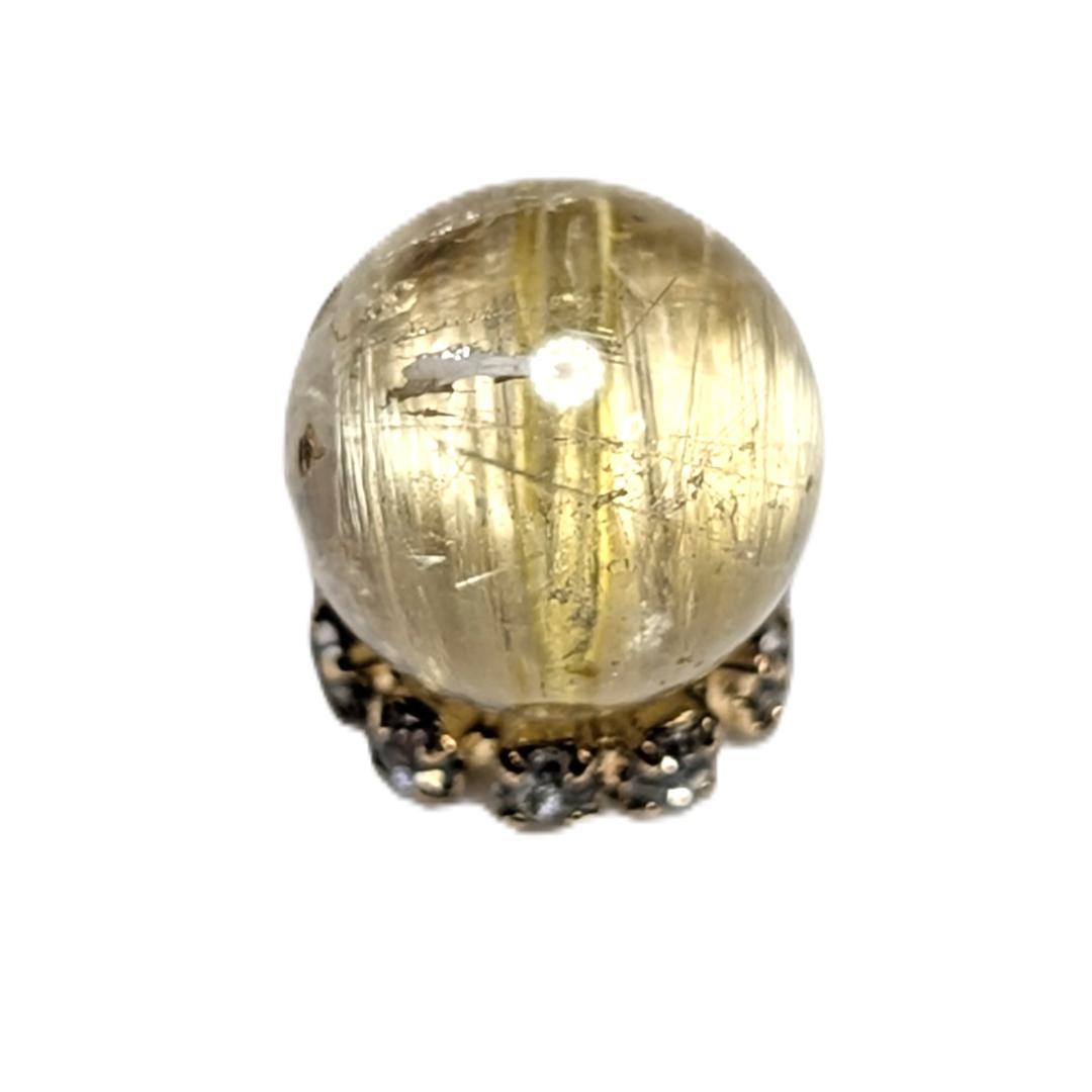 キャッツアイルチルクォーツ 8ミリ 粒売り 一点物 貫通穴あり 輝く金針水晶