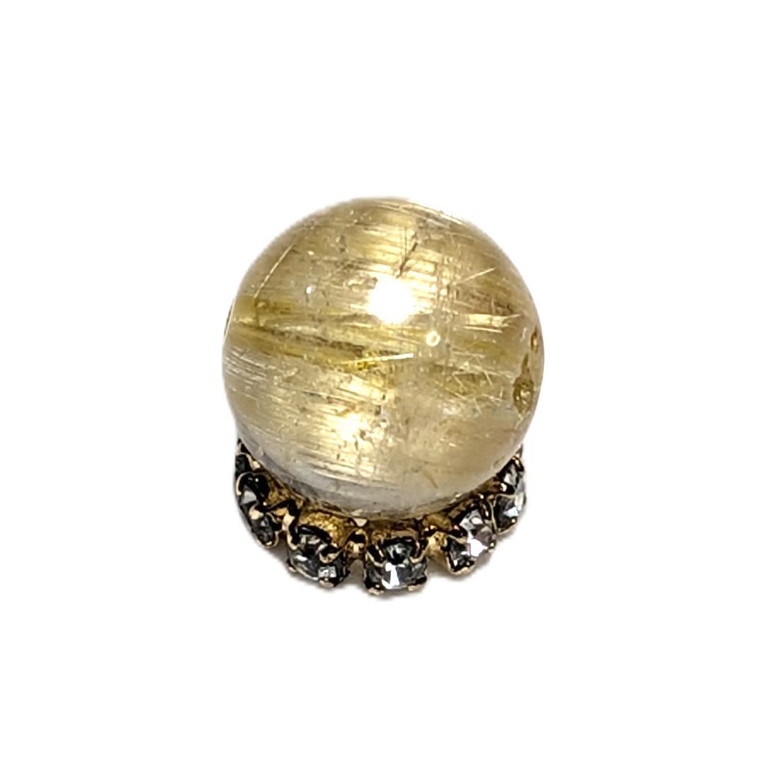 キャッツアイルチルクォーツ 8ミリ 粒売り 一点物 貫通穴あり 輝く金針水晶