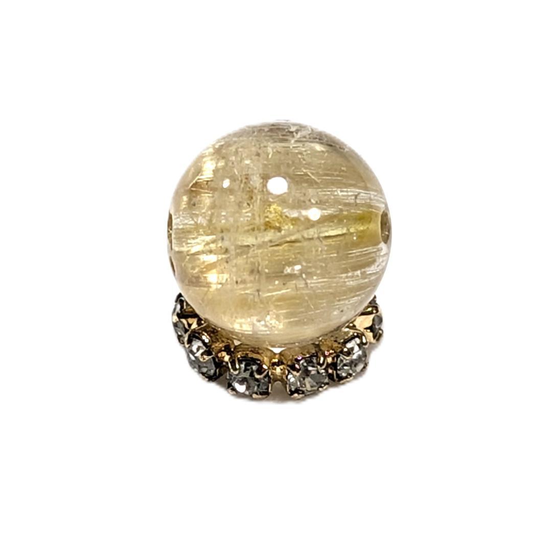 キャッツアイルチルクォーツ 8ミリ 粒売り 一点物 貫通穴あり 輝く金針水晶