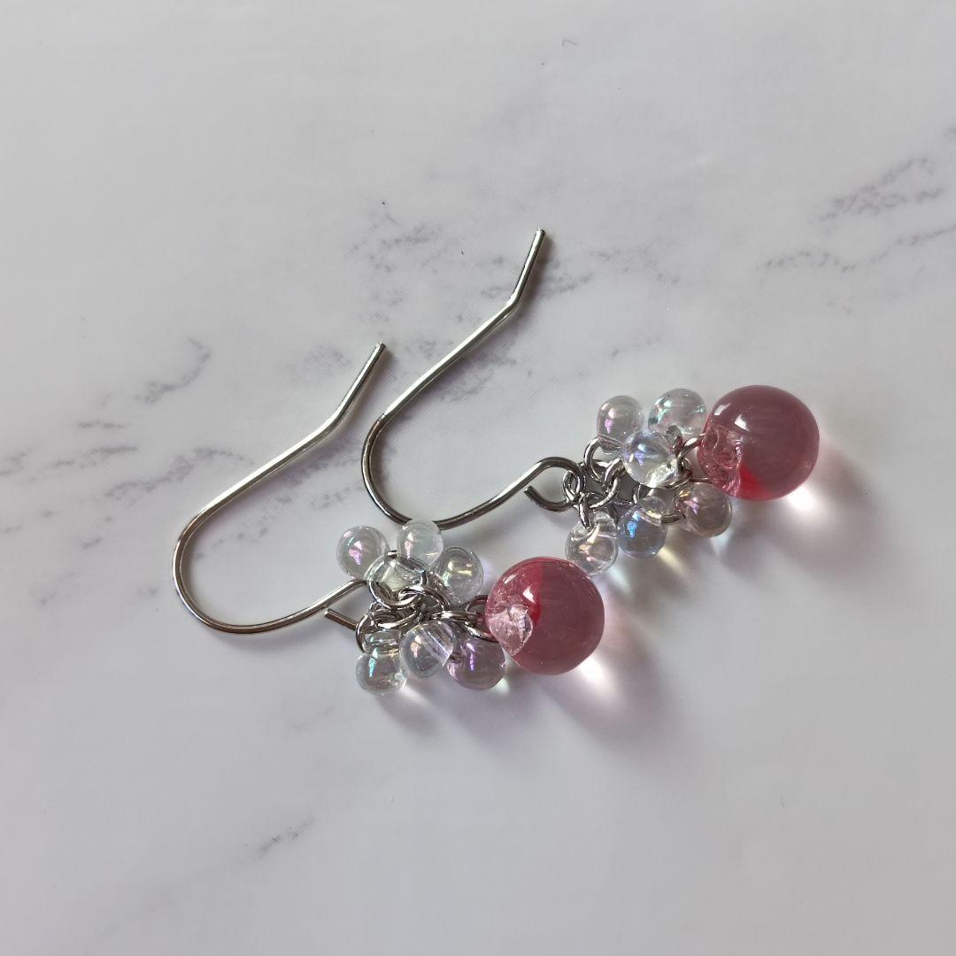 No.347 コロンとした鈴丸ビーズのピアス ハンドメイド
