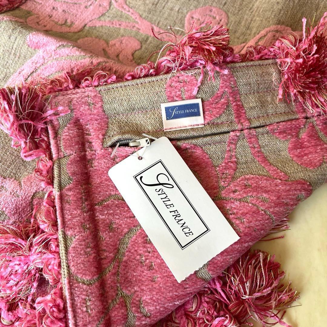 YSTYLE FRANCE 花柄クッションカバー 2枚セット　ピンク×ベージュ