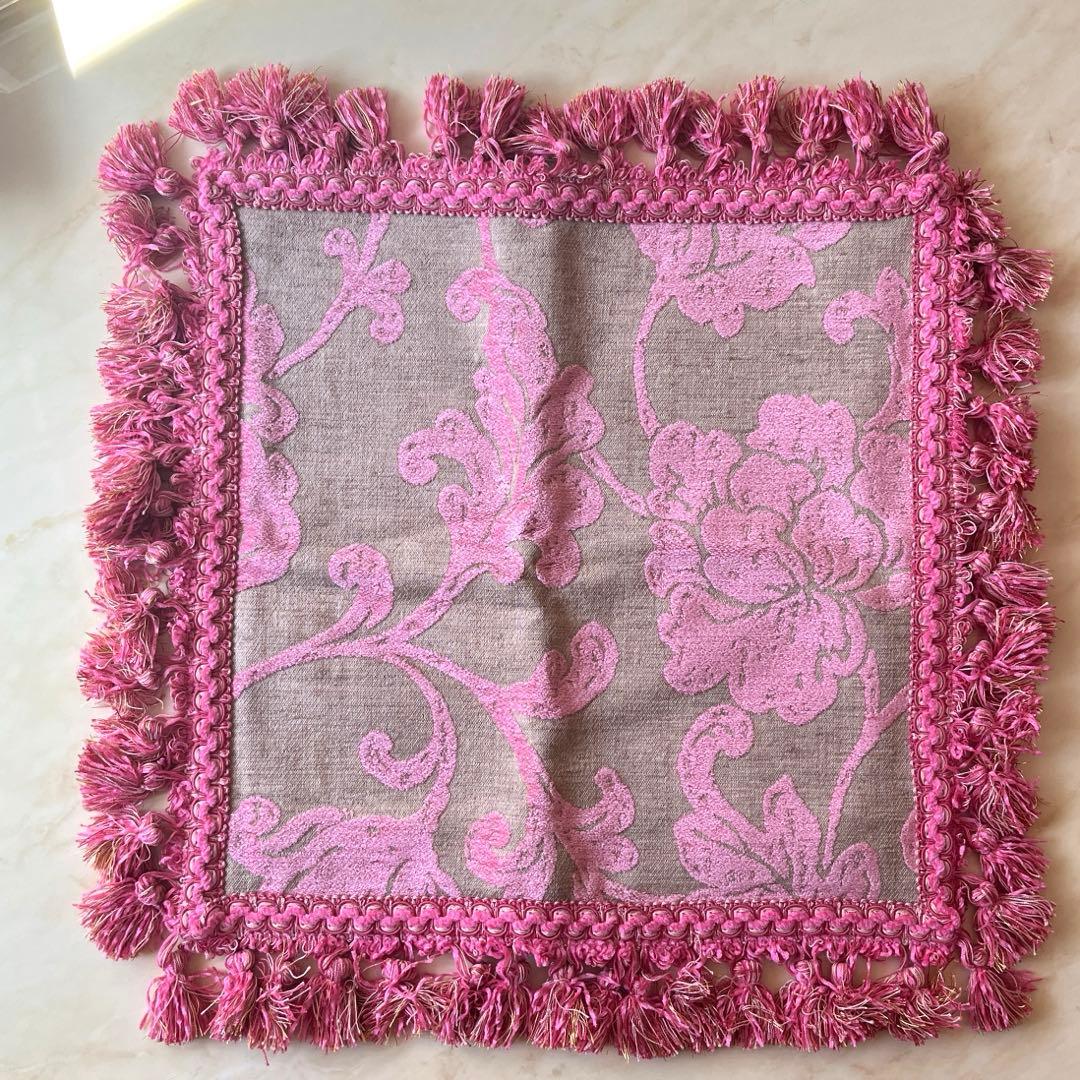 YSTYLE FRANCE 花柄クッションカバー 2枚セット　ピンク×ベージュ