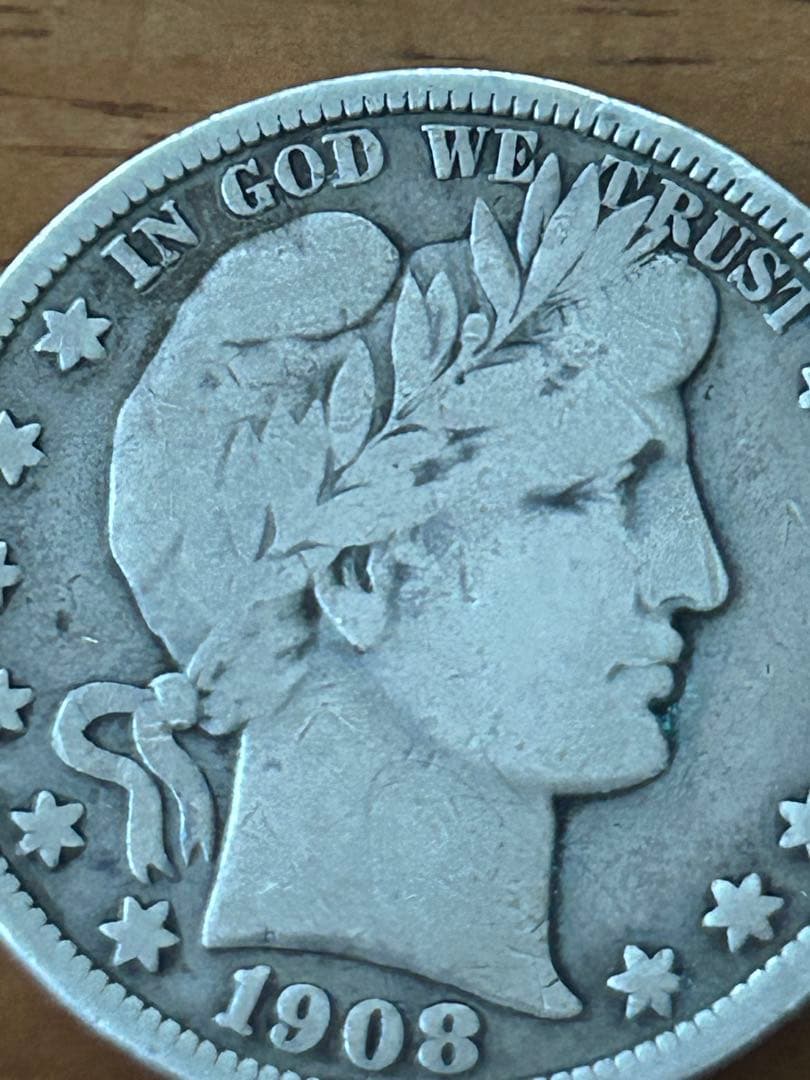 【希少・銀貨】1908年 O刻印 バーバー・ハーフ・ダラー（50セント銀貨）