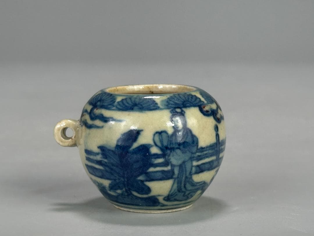 UM20-2U中国美術　景徳鎮窯　青花龍文　人物画　鳥食罐小壺　唐物　3点まとめ