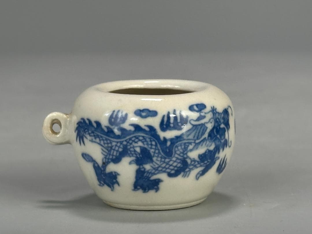 UM20-2U中国美術　景徳鎮窯　青花龍文　人物画　鳥食罐小壺　唐物　3点まとめ