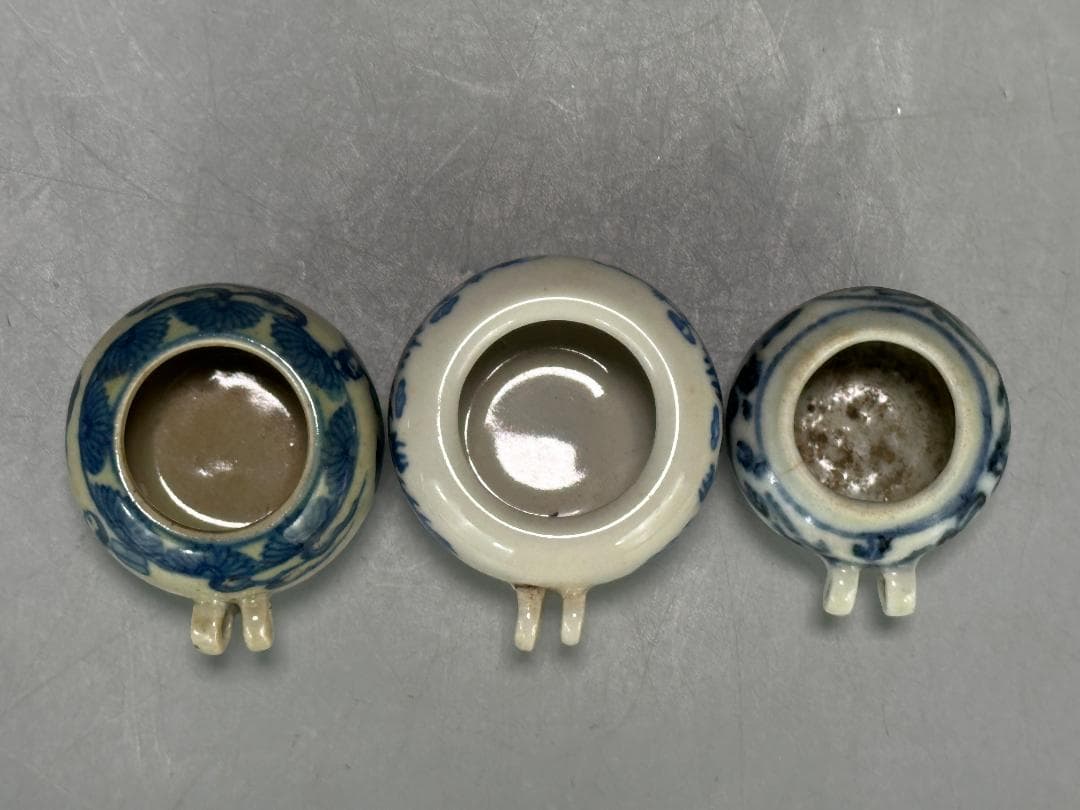 UM20-2U中国美術　景徳鎮窯　青花龍文　人物画　鳥食罐小壺　唐物　3点まとめ