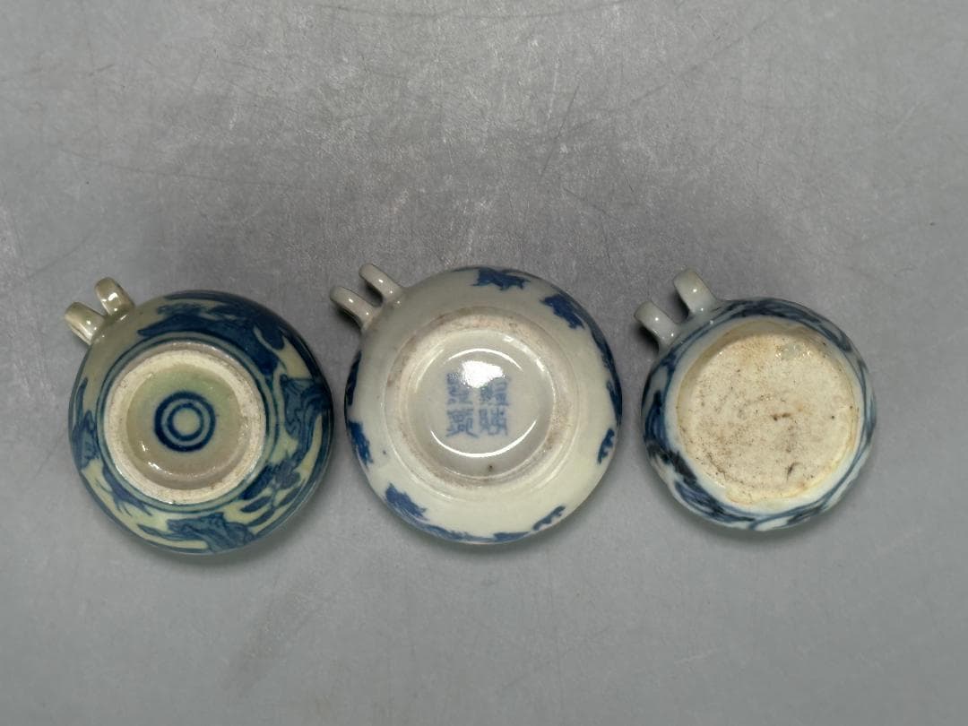 UM20-2U中国美術　景徳鎮窯　青花龍文　人物画　鳥食罐小壺　唐物　3点まとめ