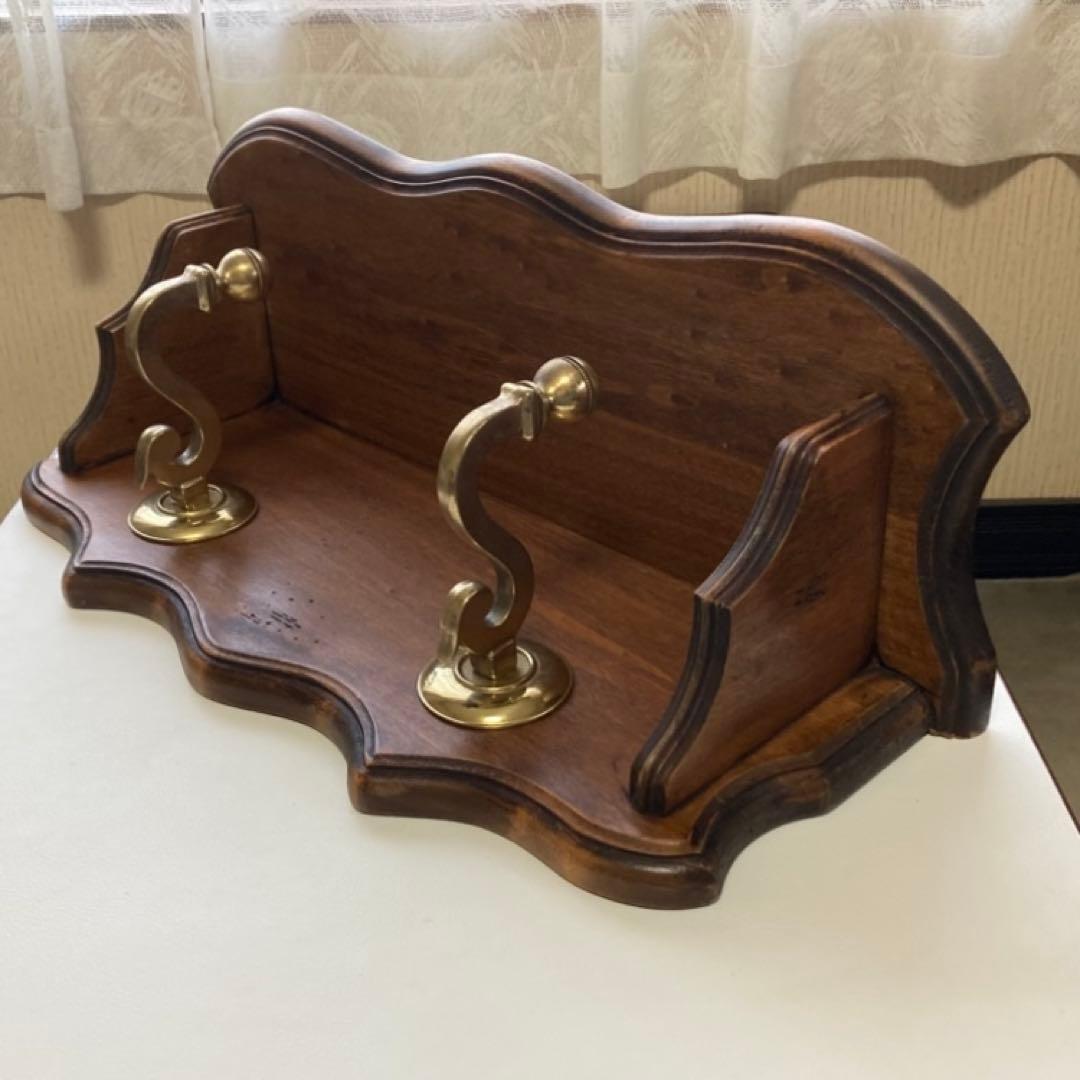 イタリア製 ウォールハンガー シェルフ フック 置物台 飾り棚 木製 レトロ