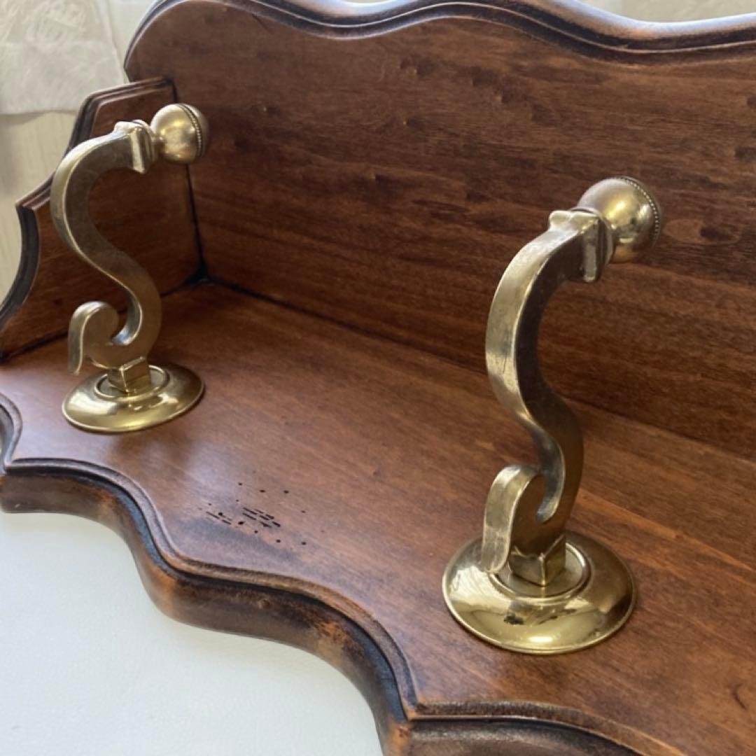 イタリア製 ウォールハンガー シェルフ フック 置物台 飾り棚 木製 レトロ