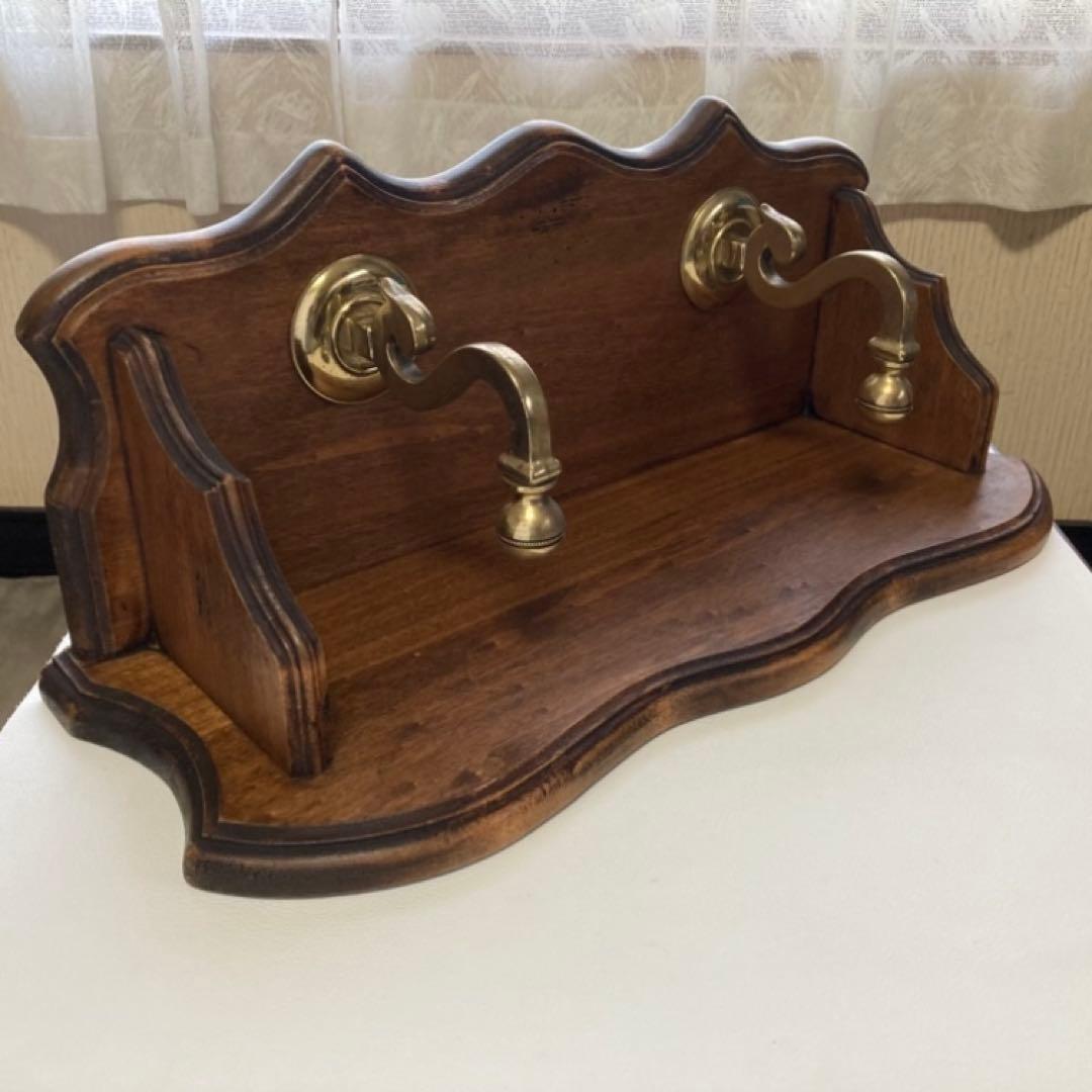 イタリア製 ウォールハンガー シェルフ フック 置物台 飾り棚 木製 レトロ